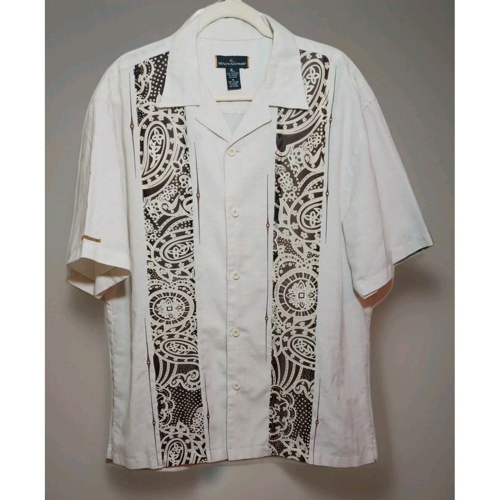 Vintage Hawaiian Shirt Mens Extra Lar Paisley Panel Barkcloth Texture Resort 70s